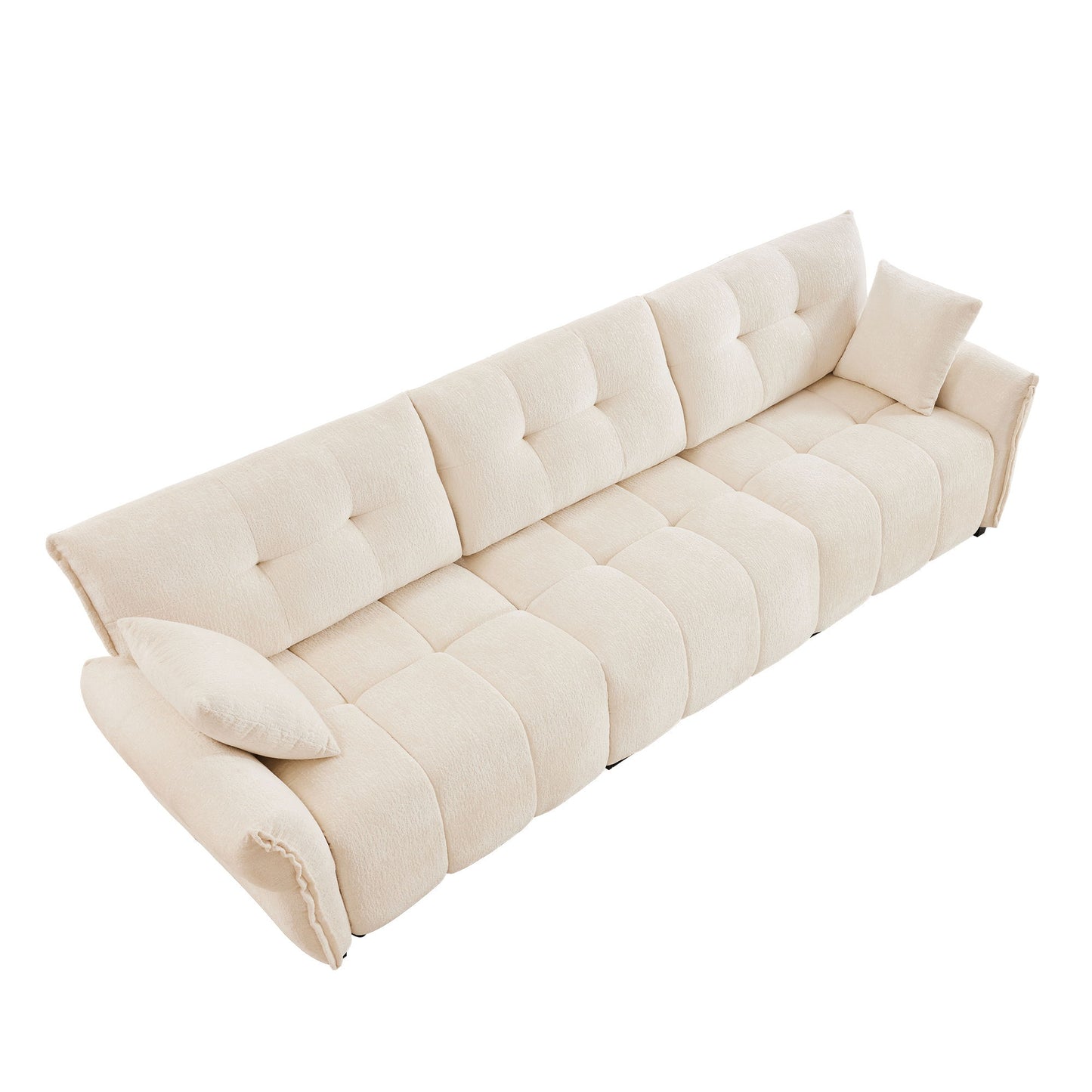 Modern 3 Seater Sofa Set & Pillows Frame, Textured Cover, High Rebound Cushions - White