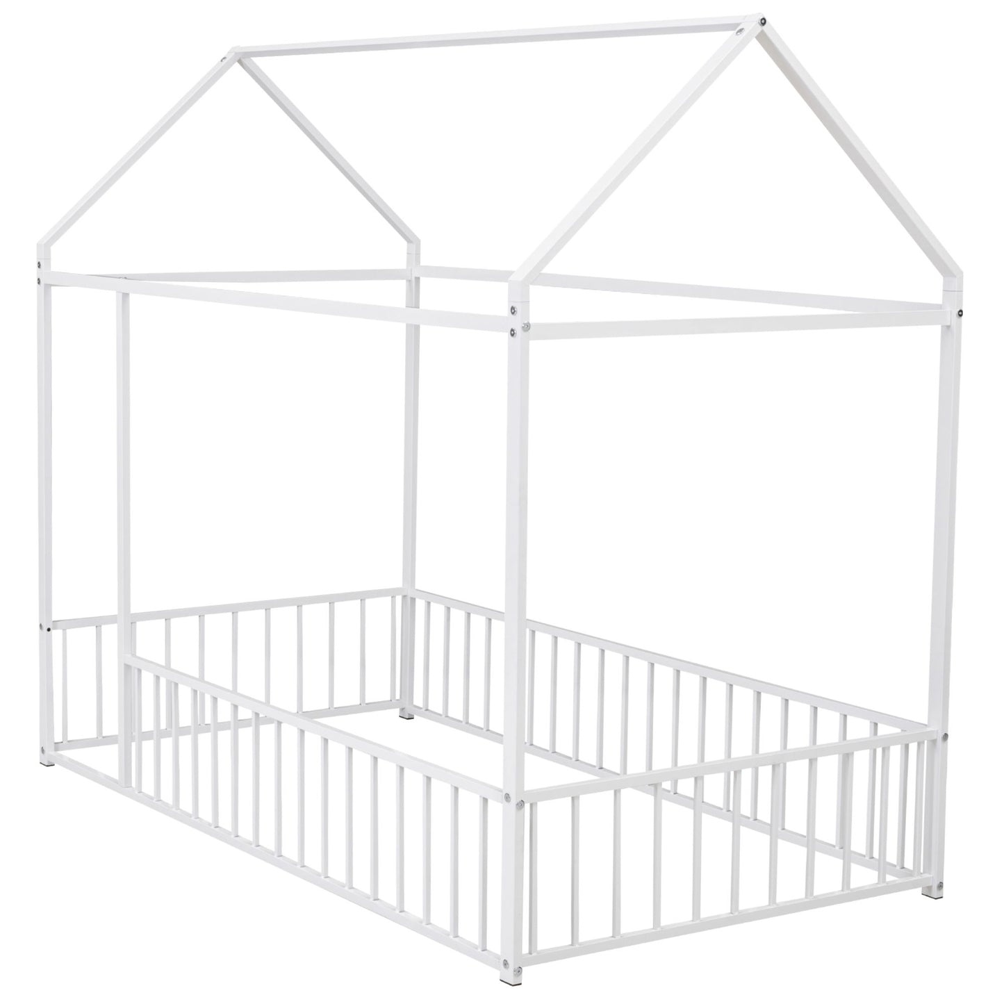 Twin Size Bed House Bed Frame With Fence - White