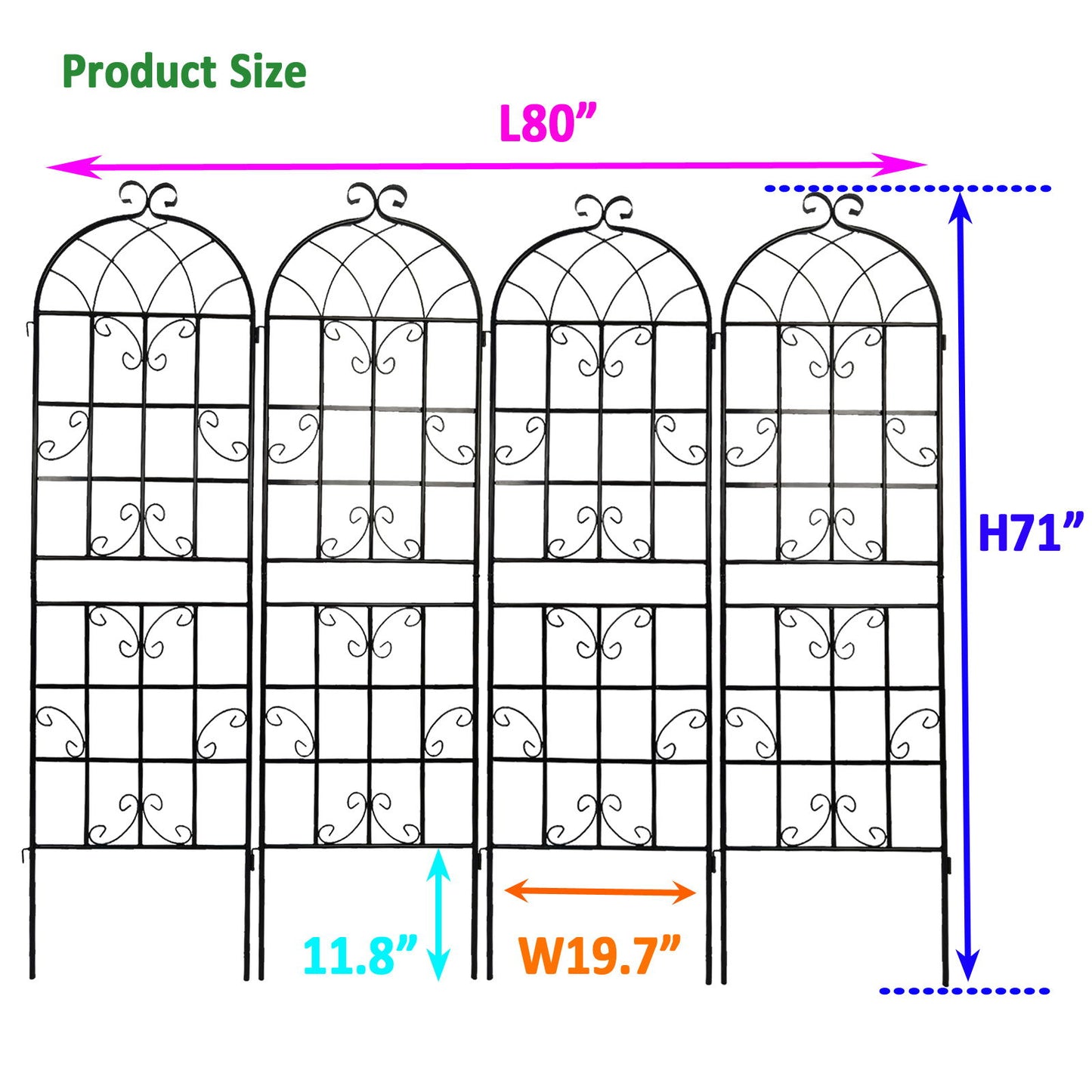 4 Pack Metal Garden Trellis Rustproof Trellis For Climbing Plant Outdoor Flower Support - Black