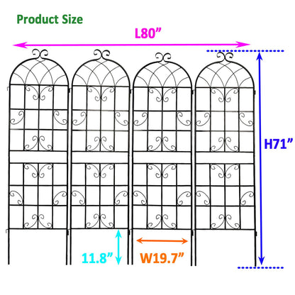 4 Pack Metal Garden Trellis Rustproof Trellis For Climbing Plant Outdoor Flower Support - Black