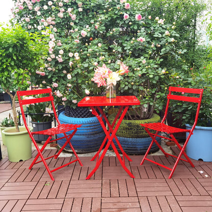 3 Piece Patio Bistro Set Of Foldable Square Table And Chairs - Red