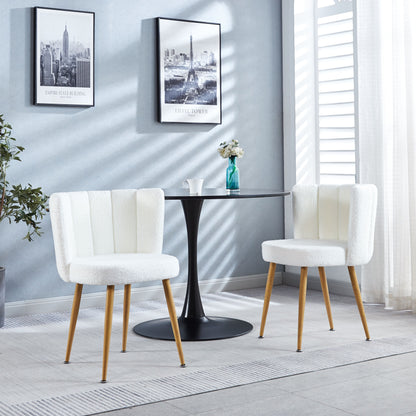 Modern Dining Chair (Set of 2) With Iron Tube Wood Color Legs, Shorthair Cushions And Comfortable Backrest, Suitable For Dining Room, Living Room, Cafe, Simple Structure - White