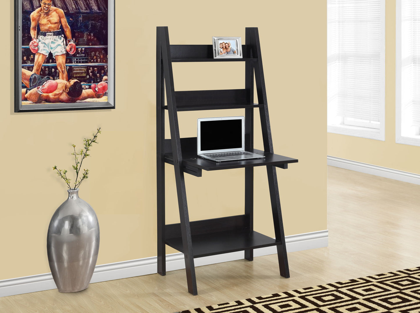 Computer Desk For Home Office, Laptop, Leaning, Storage Shelves, Contemporary & Modern - Espresso