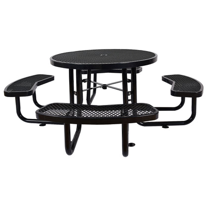 Round Outdoor Steel Picnic Table, With Umbrella Pole - Black
