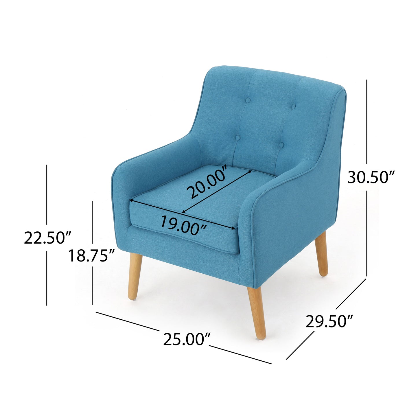 Modern Arm Chair With Tufted Back And Wooden Legs - Teal