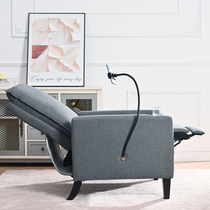 Recliner Chairs For Adults, Adjustable Recliner Sofa With Mobile Phone Holder & Cup Holder, Modern Reclining Chairs Fabric Push Back Recliner Chairs For Living Room, Bedroom - Gray