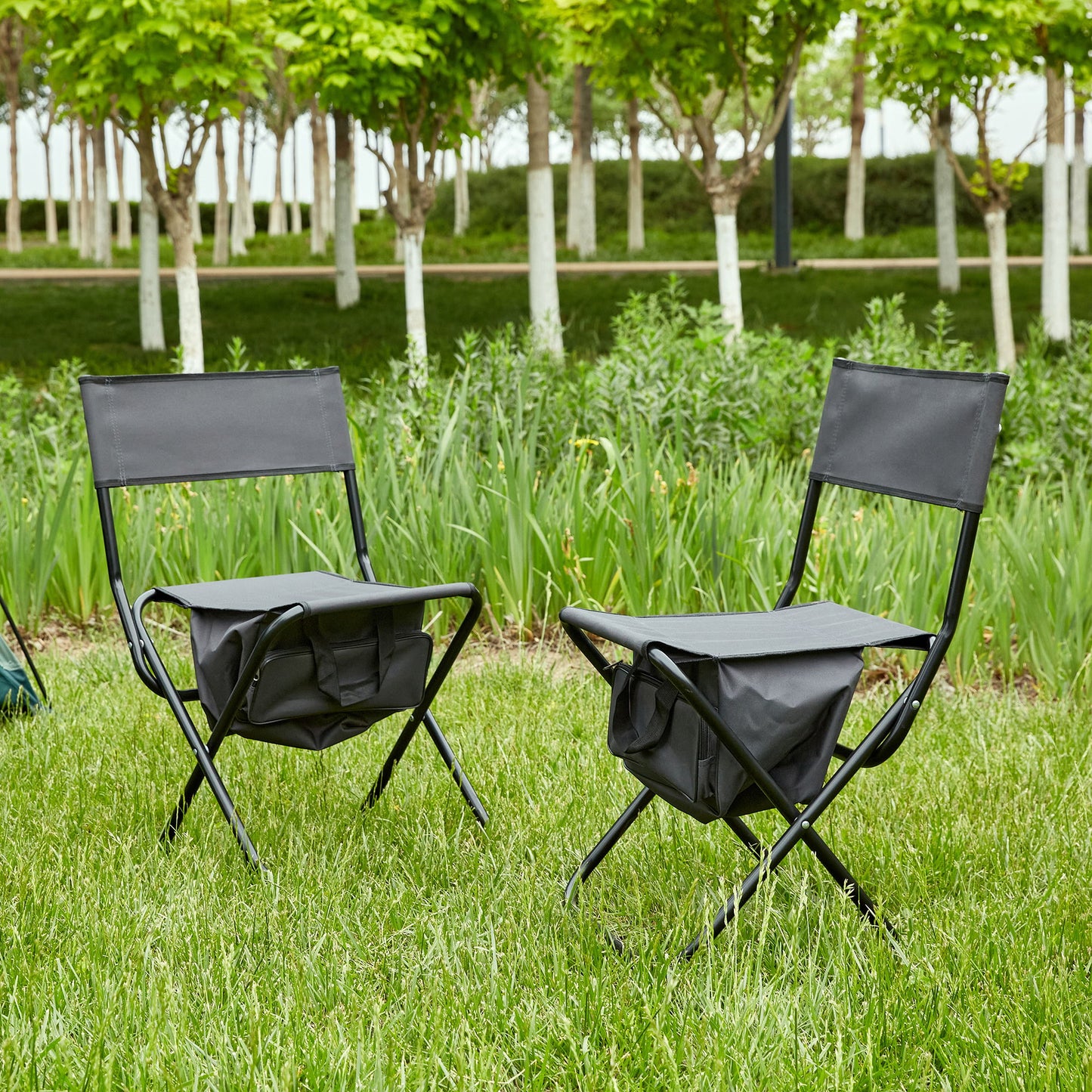 Folding Outdoor Chairs With Storage Bag, Portable Chair For Indoor, Outdoor Camping, Picnics And Fishing (Set of 2) - Gray