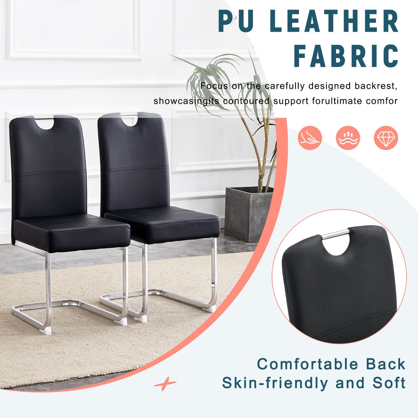 (Set of 4) Thickened Dining Chairs With Built In Spring Packages And Ergonomic Design Perfectly Blending Comfort And Elegance - Black