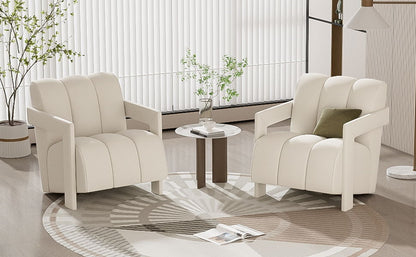 Modern Minimalist Leisure Armchair With L Shaped Armrests For Living Room - White