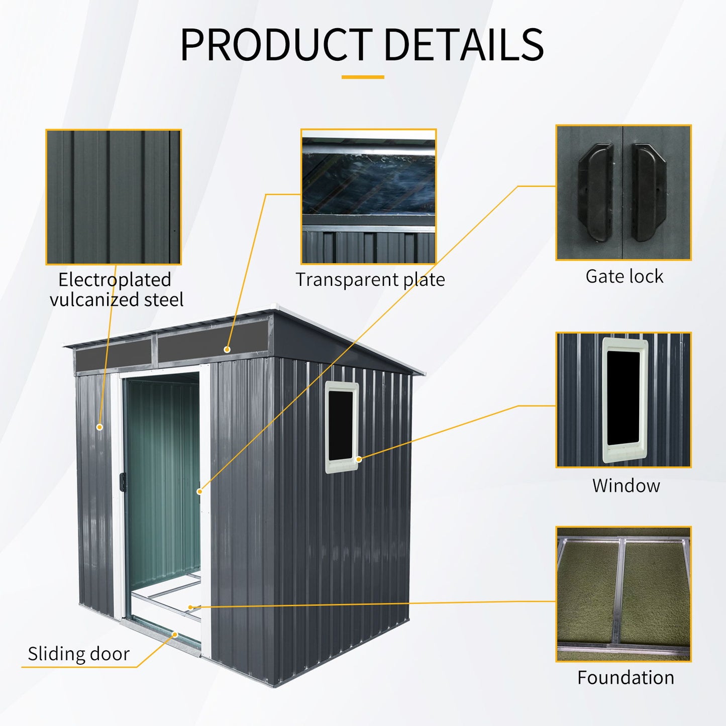 6Ft X 5Ft Outdoor Metal Storage Shed With Window And Transparent Plate For Garden, Lawn - Black / White