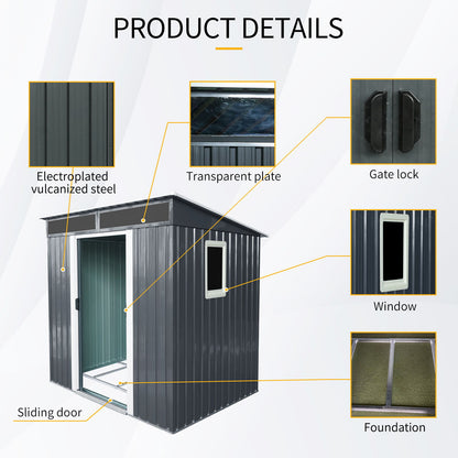 6Ft X 5Ft Outdoor Metal Storage Shed With Window And Transparent Plate For Garden, Lawn - Black / White
