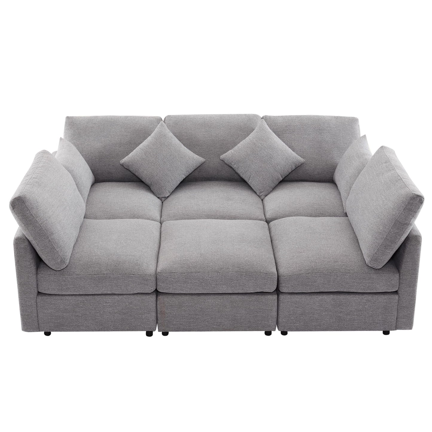 Sectional Sofa Modular Sofa U - Shaped Sofa Couch Sofa Bed L - Shaped Sofa With A Movable Ottoman And Two USB Ports For Living Room - Light Gray