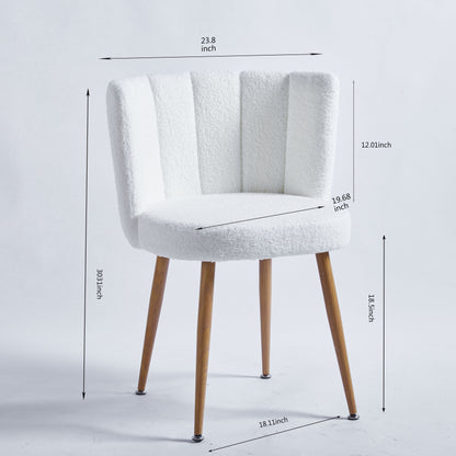 Modern Dining Chair (Set of 2) With Iron Tube Wood Color Legs, Shorthair Cushions And Comfortable Backrest, Suitable For Dining Room, Living Room, Cafe, Simple Structure - Light Beige