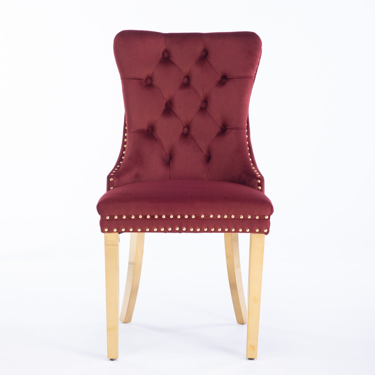 Nikki - Modern, High-End Tufted Solid Wood Contemporary Velvet Upholstered Dining Chair With Golden Stainless Steel Plating Legs, Nailhead Trim (Set of 2) - Burgundy