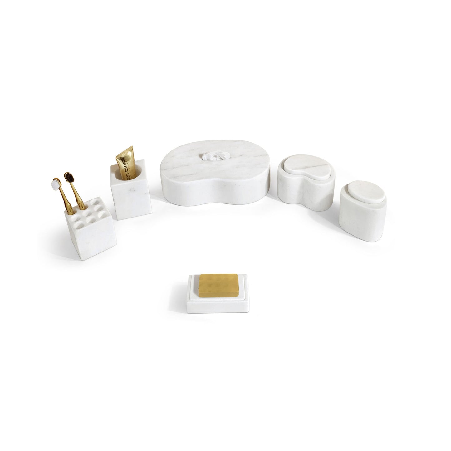 Marble Bathroom Accessories Set - Natural Stone - White / Natural