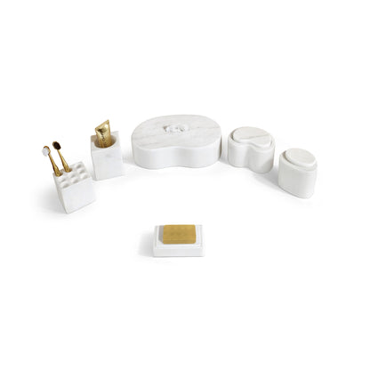 Marble Bathroom Accessories Set - Natural Stone - White / Natural