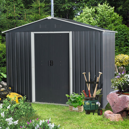 Outdoor Metal Storage Shed With Floor Base - Black