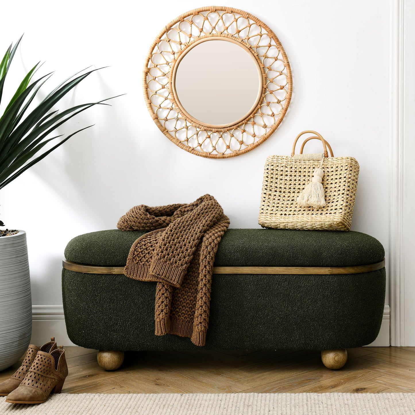 Modern Storage Ottoman Bench Upholstered Seating With Storage - Dark Green