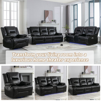 360ÔøΩÔøΩ Swivel And Rocking Home Theater Recliner Manual Recliner Chair With A Led Light Strip For Living Room - Black