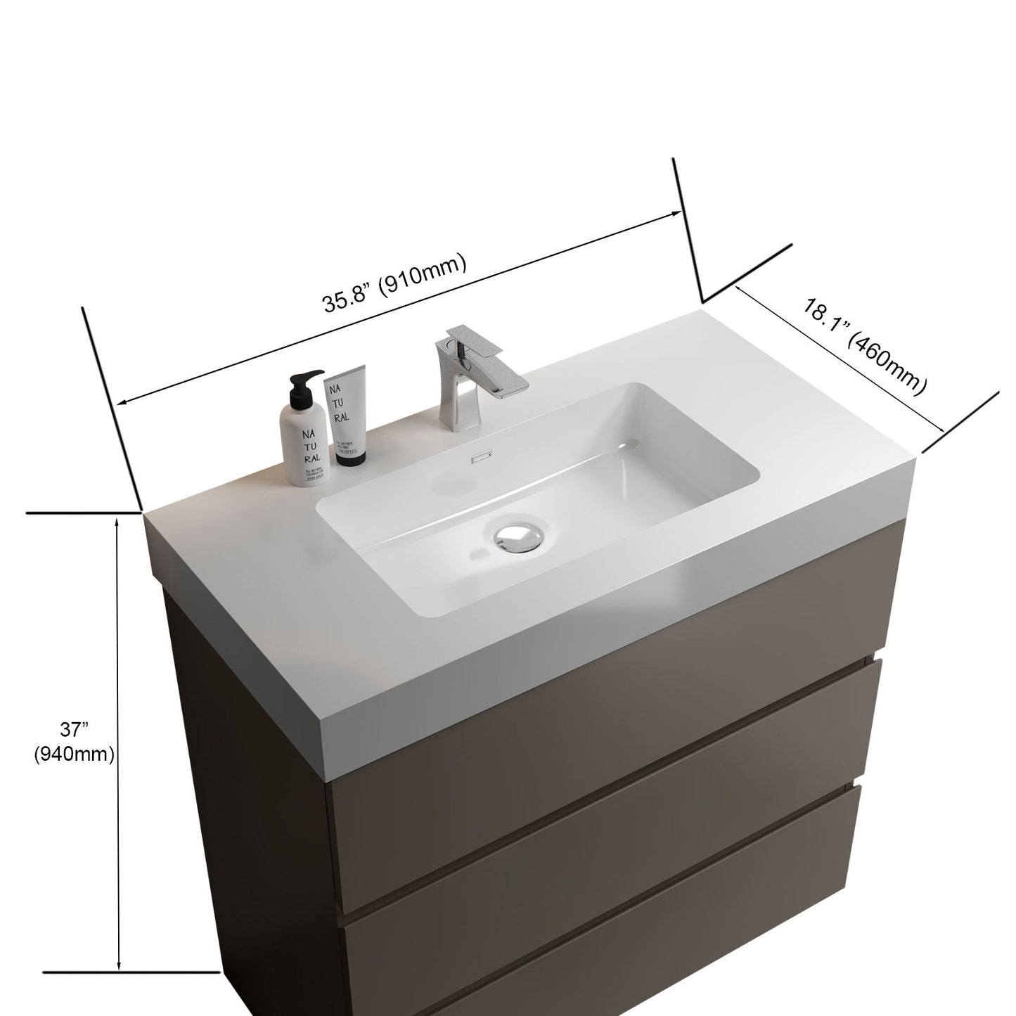 Alice - 36" Bathroom Vanity With Sink, Large Storage Freestanding Bathroom Vanity For Modern Bathroom, One-Piece Sink Basin Without Drain And Faucet - Gray / White