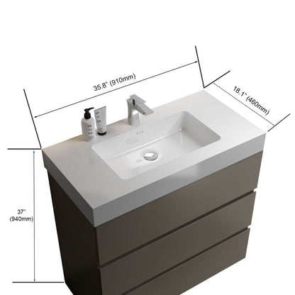 Alice - 36" Bathroom Vanity With Sink, Large Storage Freestanding Bathroom Vanity For Modern Bathroom, One-Piece Sink Basin Without Drain And Faucet - Gray / White