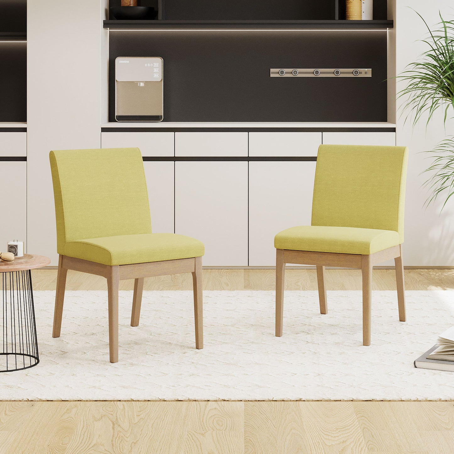 Contemporary Fabric Dining Chairs (Set of 2) - Green / Natural Oak