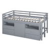 Twin Size Loft Bed With 4 Drawers, Underneath Cabinet And Shelves - Gray
