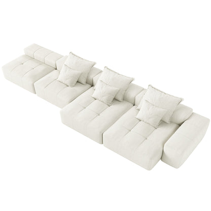 Modern Oversized Modular Sectional Sofa, Sparkling Fabric Soft Cushion Sofa With 6 Pillows, 6 Pieces Diy Combination Tufted Sofa, No Assembly Required - Beige