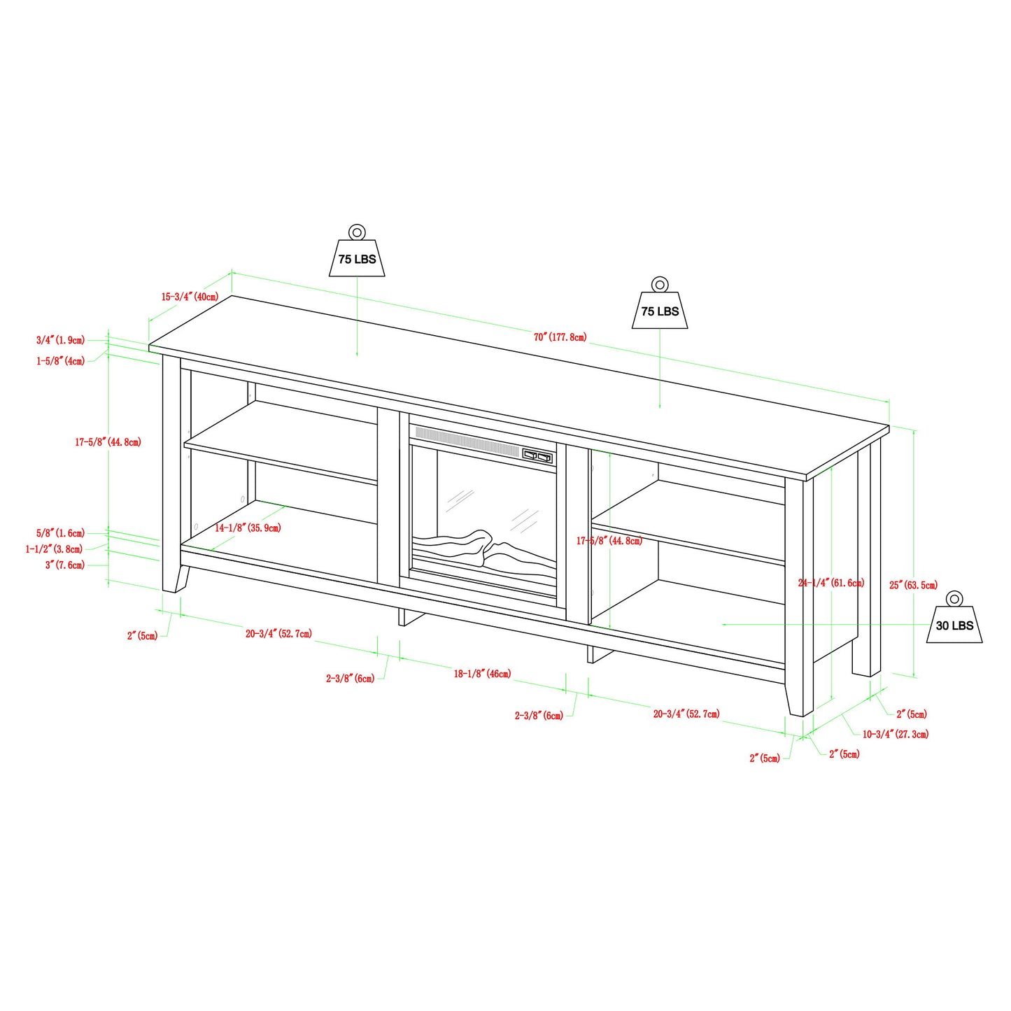 Modern Transitional Wood 70" Fireplace TV Stand For 80" TVs With 2 Shelves - Espresso