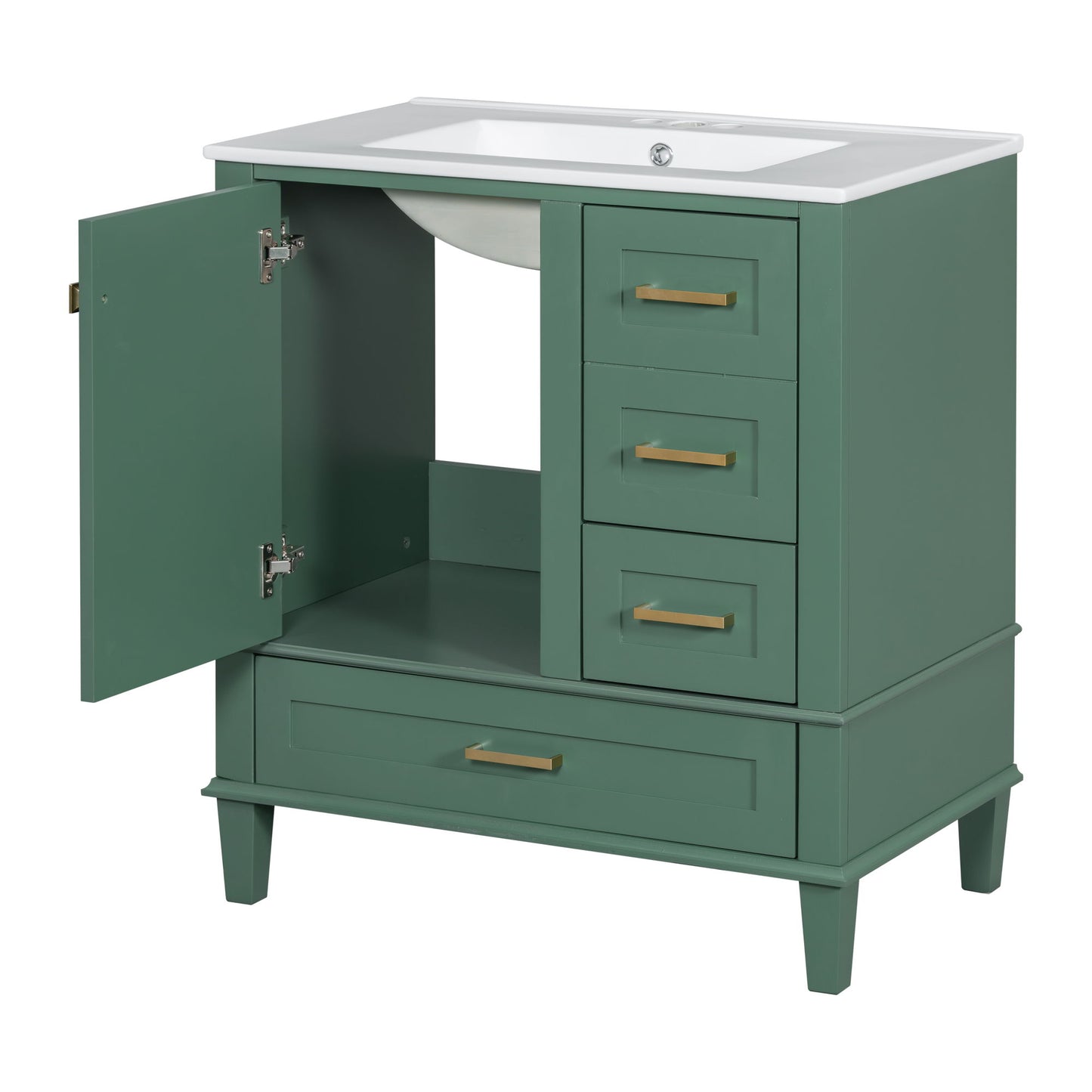 Bathroom Vanity, Modern Bathroom Cabinet With Sink Combo Set, Bathroom Storage Cabinet With A Soft Closing Door And 3 Drawers, Solid Wood Frame - Green
