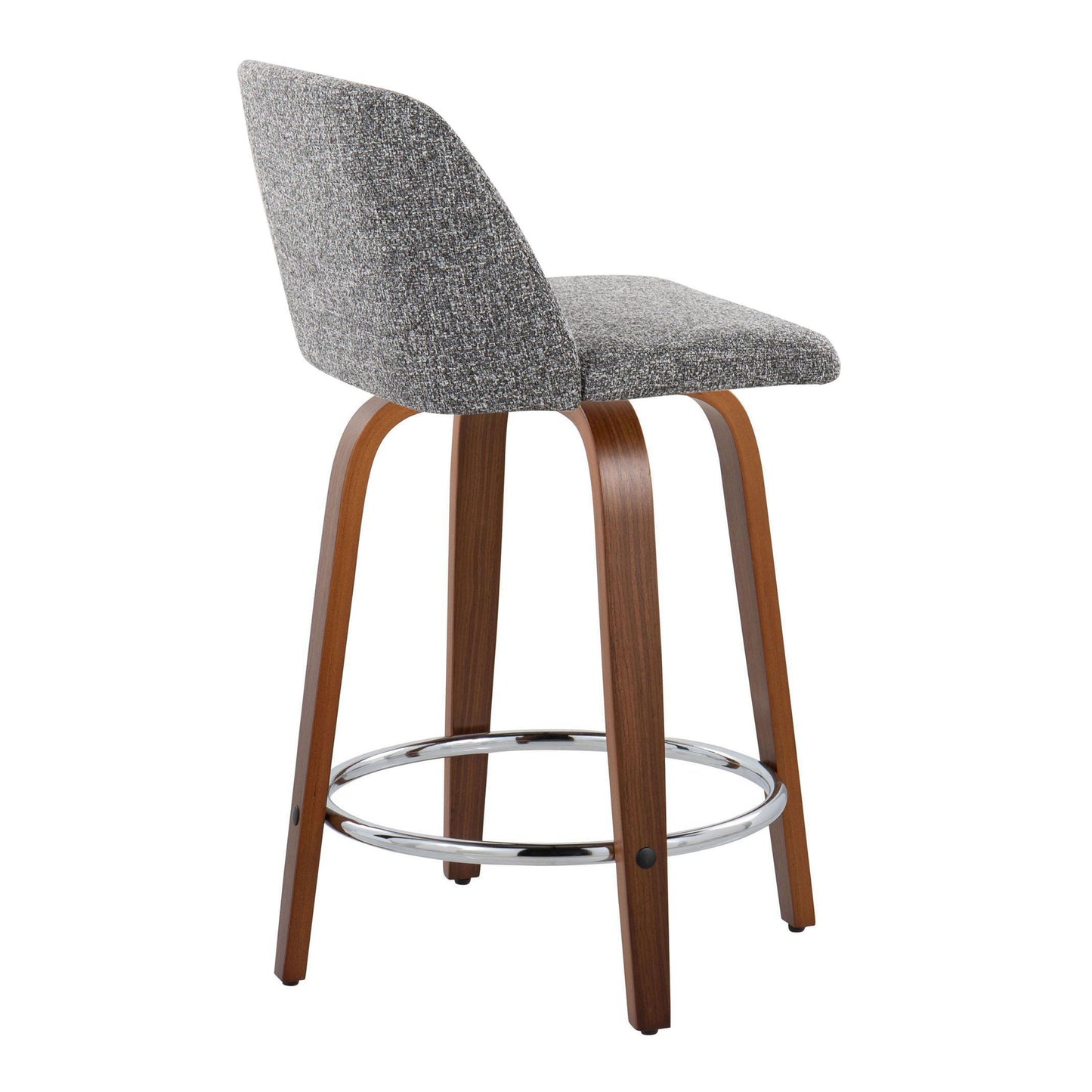 Toriano - Mid-Century Modern Fixed Height Counter Stool / Swivel And Round Footrest (Set of 2) - Walnut / Gray