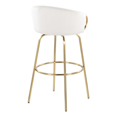 Claire - Contemporary / Glam Fixed - Height Barstool With Swivel With Round Footrest (Set of 2) - Cream