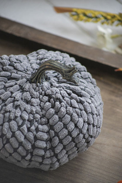 Chenille Weighted Pumpkin Ornament Decor For Holiday Harvest Festival Fall Festival & Thanksgiving (Set of 2) - Gray