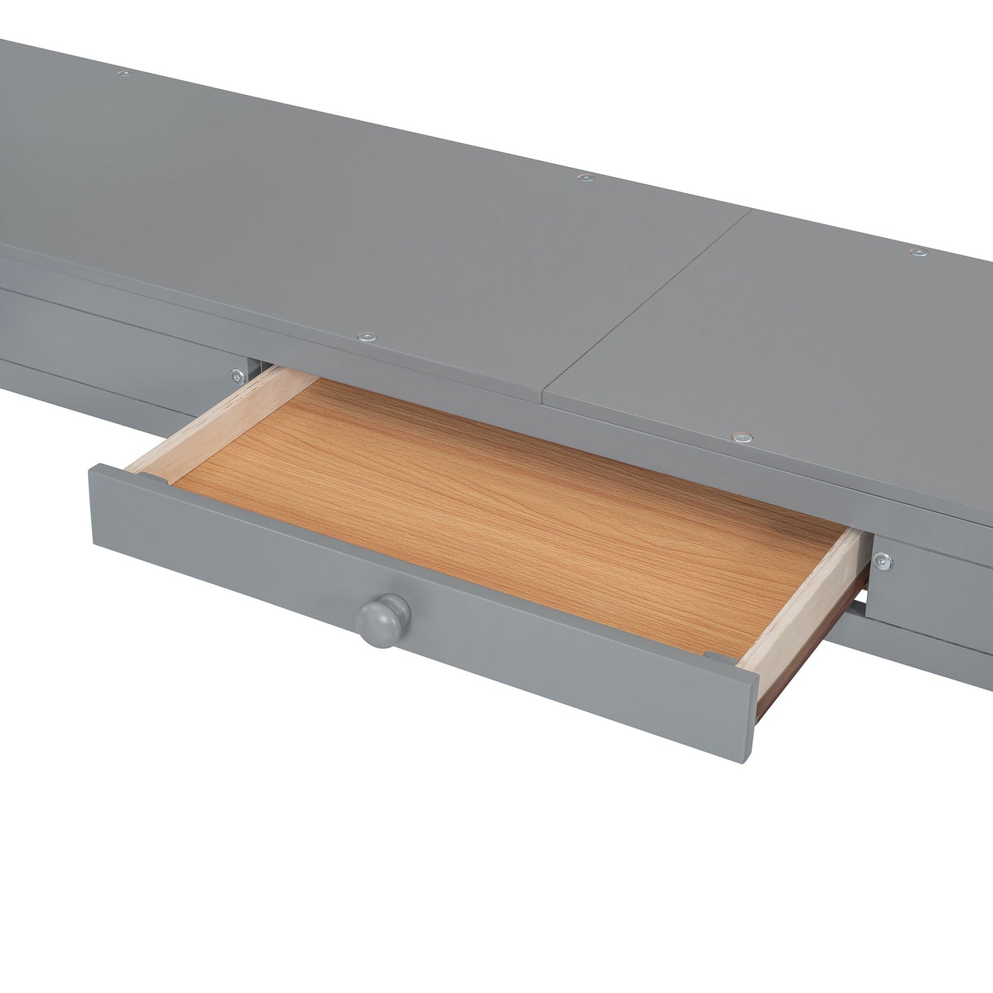Full Loft Bed With U Shaped Desk, Storage Compartments And Tri Fold Mirror - Gray