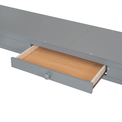Full Loft Bed With U Shaped Desk, Storage Compartments And Tri Fold Mirror - Gray