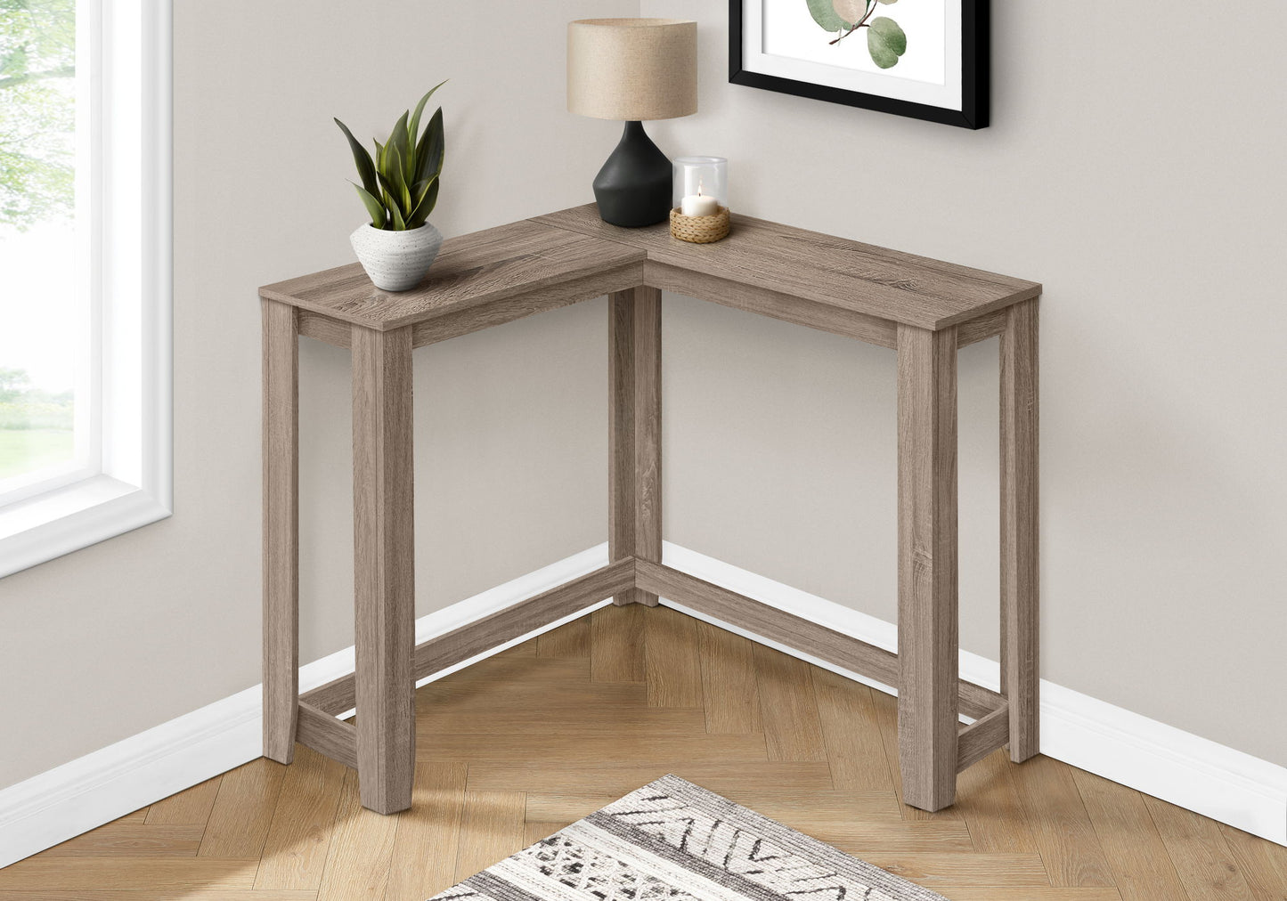 Corner Accent Console Table For Entryway, Contemporary And Modern - Taupe