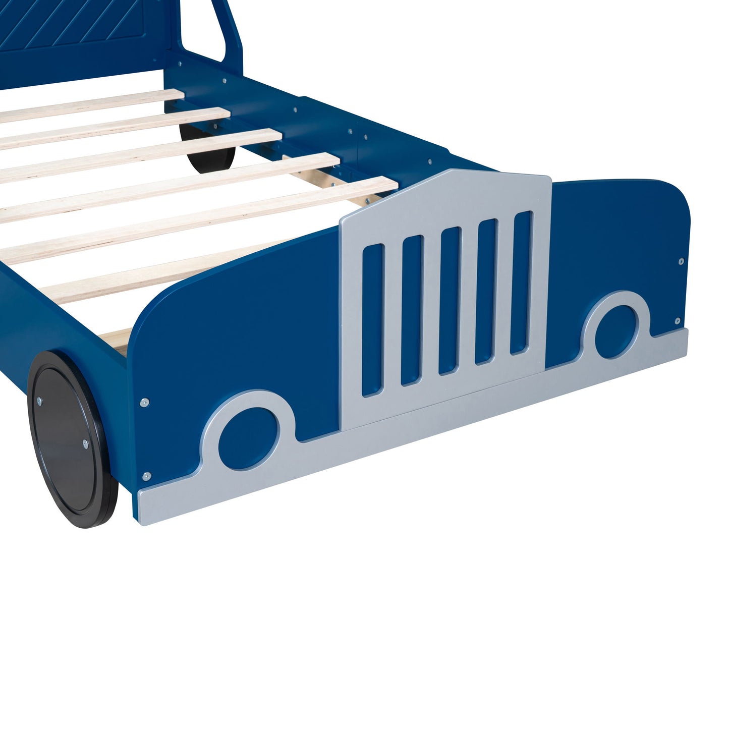 Twin Size Car Shaped Platform Bed With Wheels - Blue