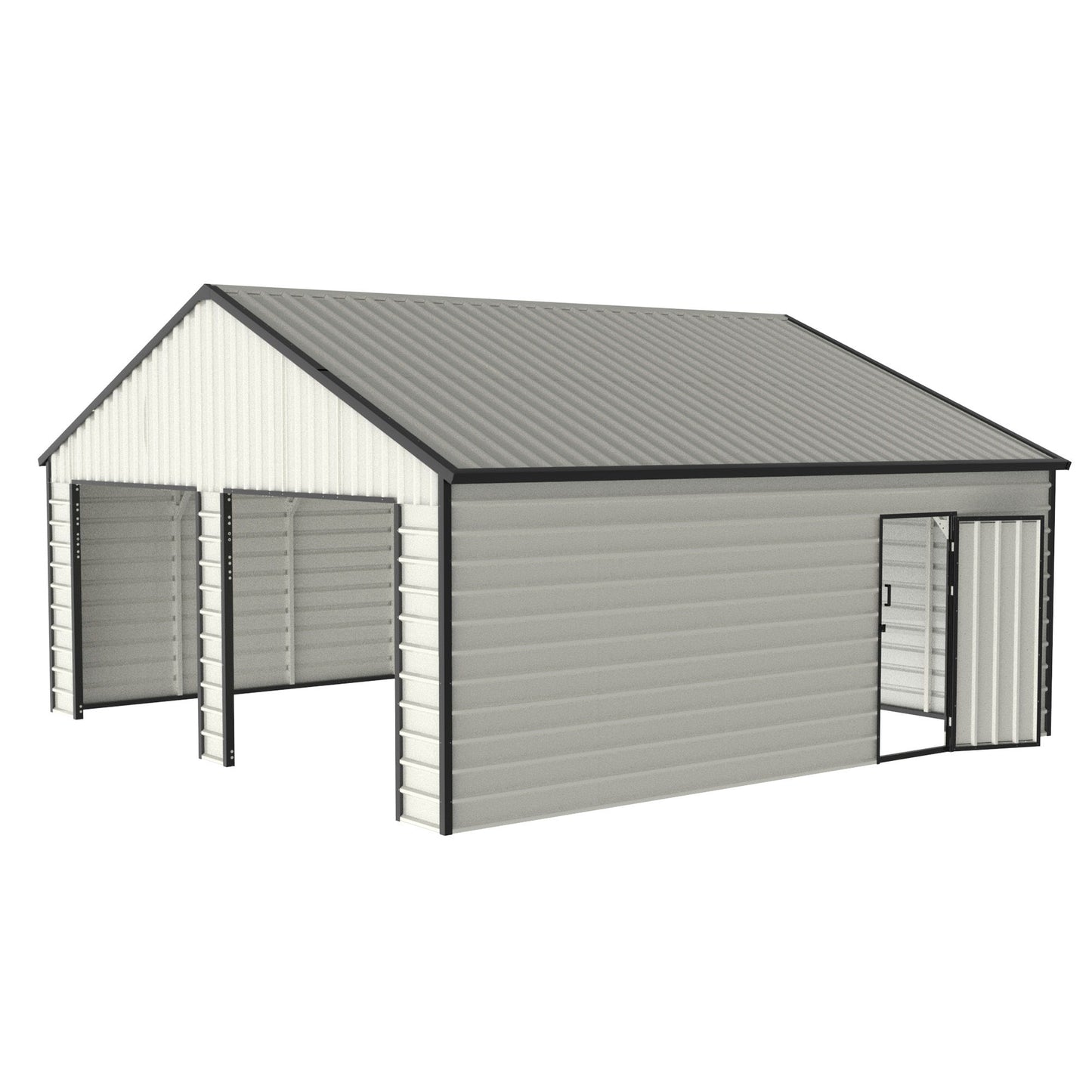 Double Garage Metal Shed With Side Entry Door, Can Storage Power Tools, Motorized Machinery, Farm Equipment, Pick Up Truck - Cream