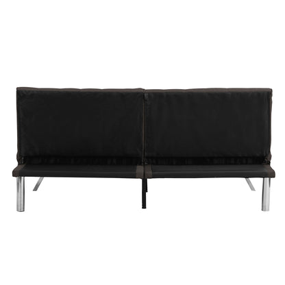 Faux Linen Wood Frame Futon Sofa Bed With Stainless Legs - Espresso