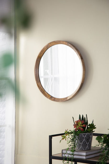Transitional Decor Style Mango Wood Wall Mirror Wall Decor With Frame Of Solid Mango Wood For Bathroom, Entryway Console Lean Against Wall - Natural