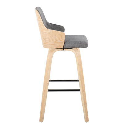 Stella - Contemporary Fixed Height Barstool With Swivel Square Footrest (Set of 2) - Natural / Light Gray