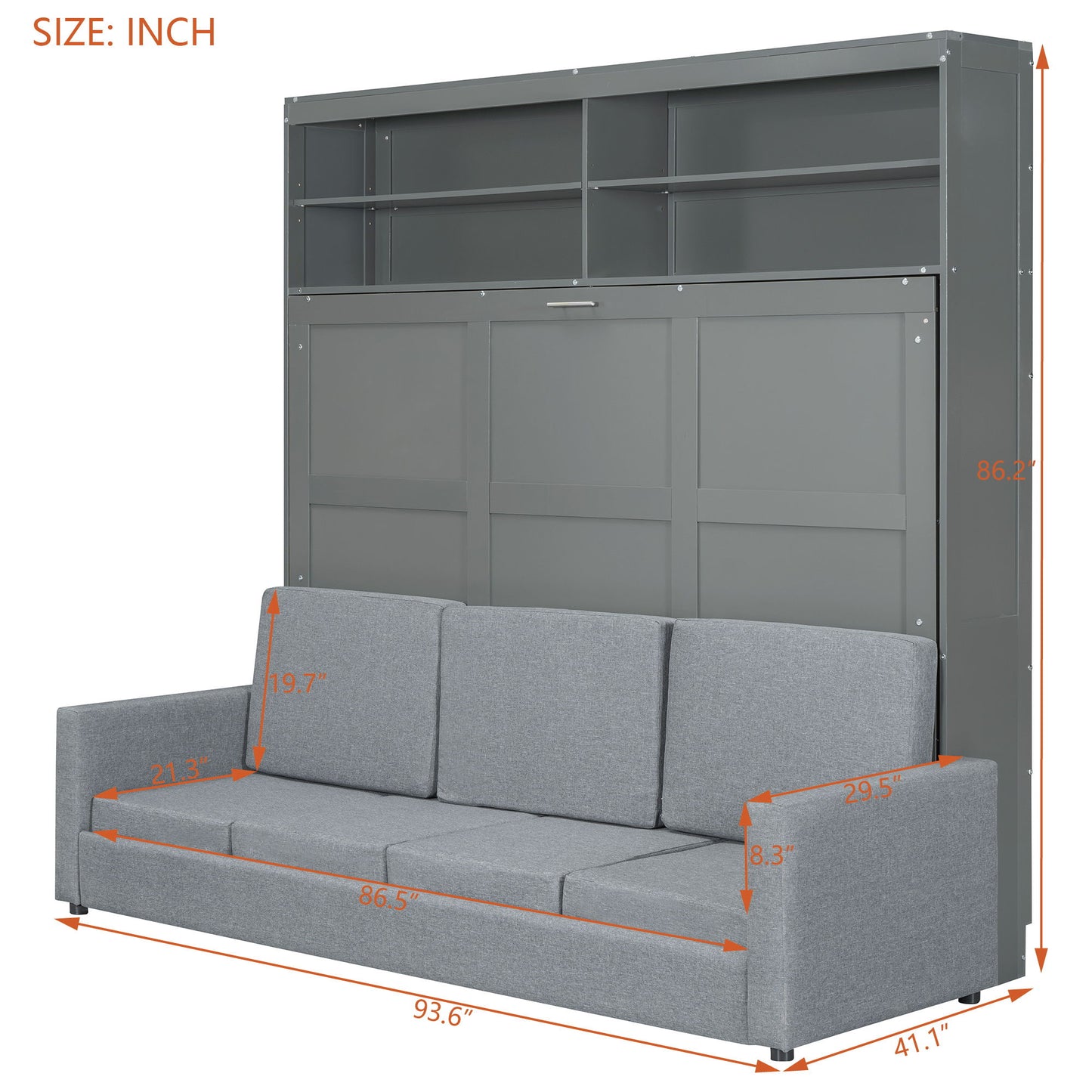Queen Size Murphy Wall Bed With Sofa - Gray