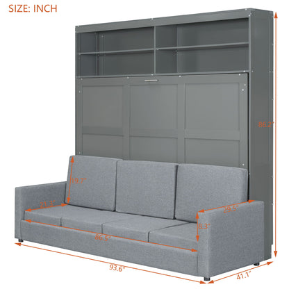 Queen Size Murphy Wall Bed With Sofa - Gray