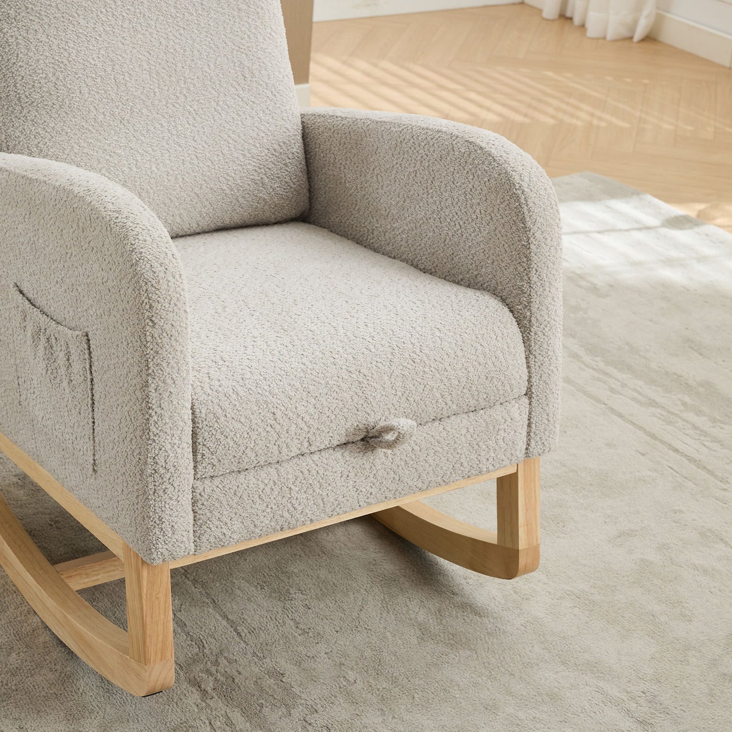 Rocking Chair For Nursery, High Back Glider Chair With Retractable Footrest, Side Pocket, Rocking Accent Armchair With Rubber Wood Legs For Living Room / Bedroom - Light Gray