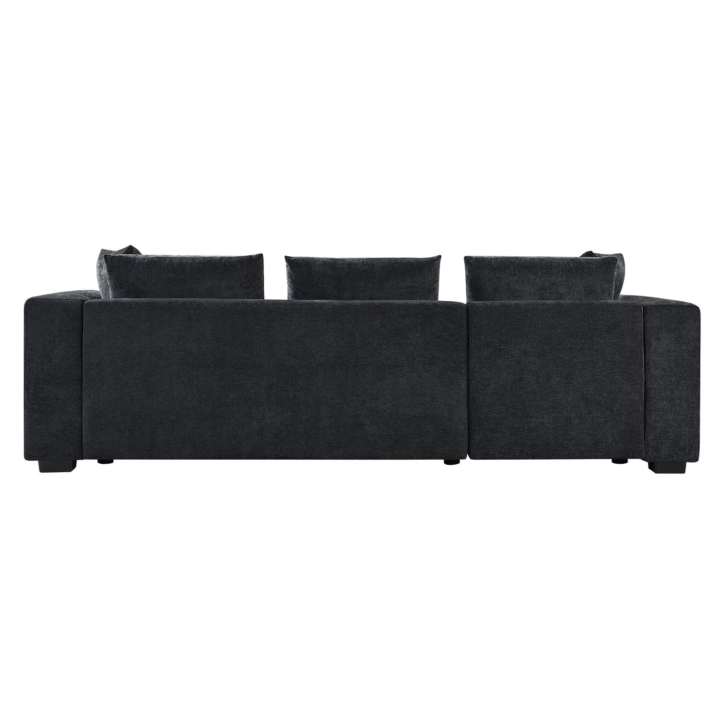 Modern L Shaped Sectional Sofa With Chenille Upholstery And Wooden Storage - Black