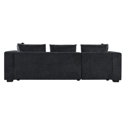 Modern L Shaped Sectional Sofa With Chenille Upholstery And Wooden Storage - Black