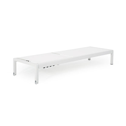 Outdoor Chaise Lounge Chair, Aluminum Adjustable Outside Chair For Pool Patio Beach Yard, All Weather Use UV Resistant 400Lbs Weight Capacity - White