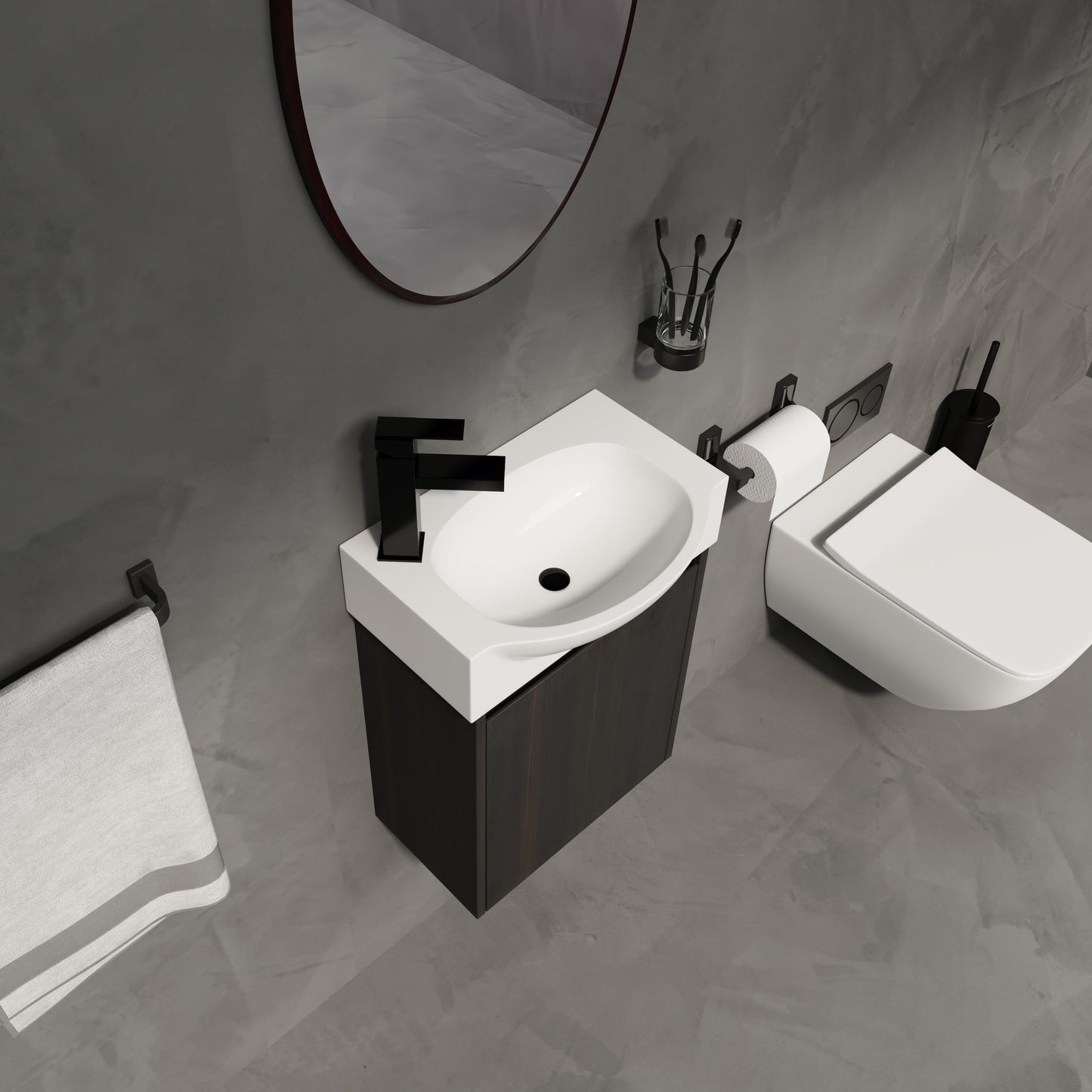 Modern 16" Bathroom Vanity Sink Combo With Ceramic Sink And Cabinet For Small Spaces - Black