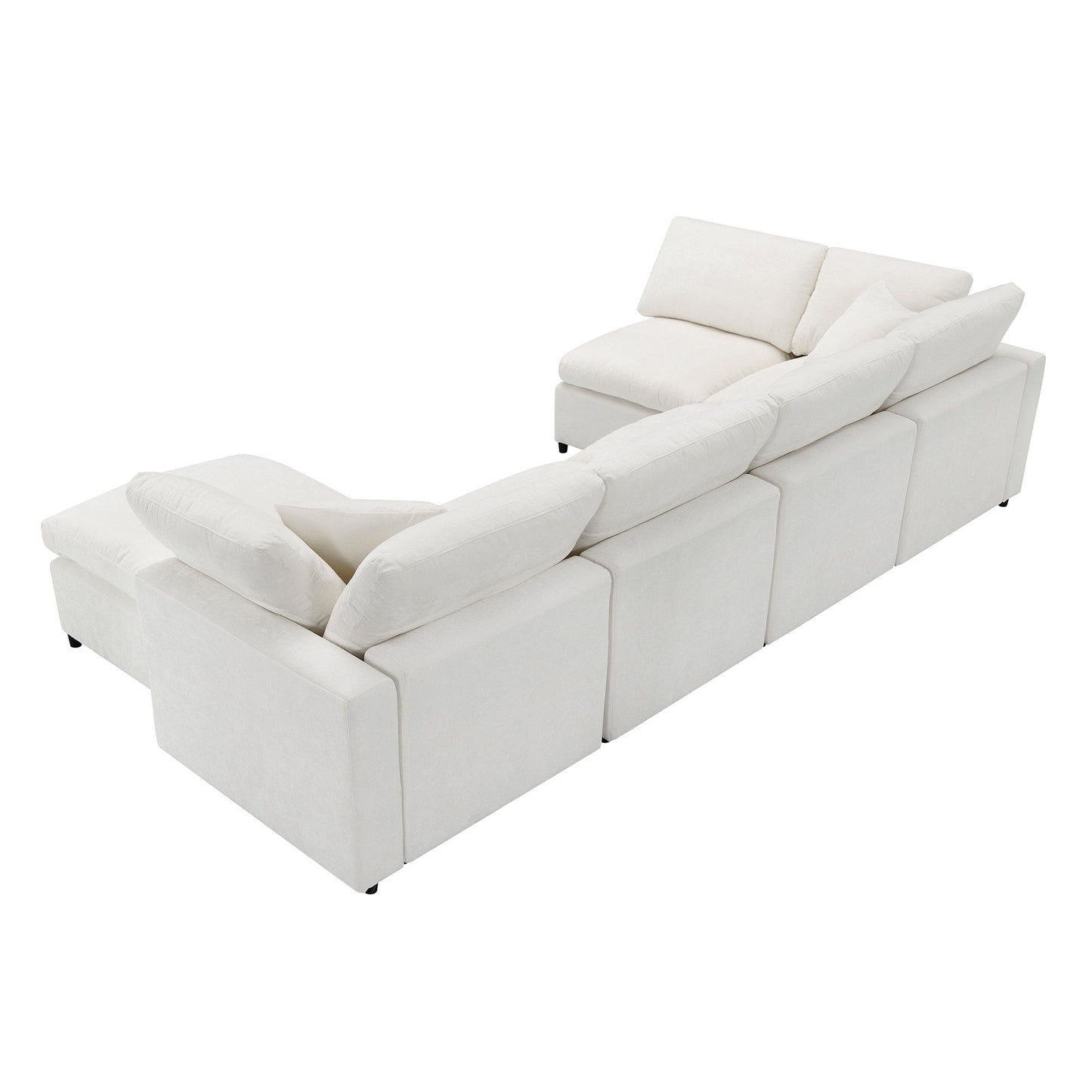 Modern Modular Cloud Sofa Bed, 6 Seat Chenille Sectional Couch Set With Ottoman, Free Combination, Convertible U Shaped Sleeper Sofa - Beige