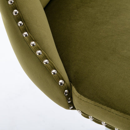 Swivel Velvet Barstools Adjusatble Seat Height From 25-33", Modern Upholstered Chrome Base Bar Stools With Backs Comfortable Tufted For Home Pub And Kitchen Island (Set of 2), 1712Ol - Olive Green